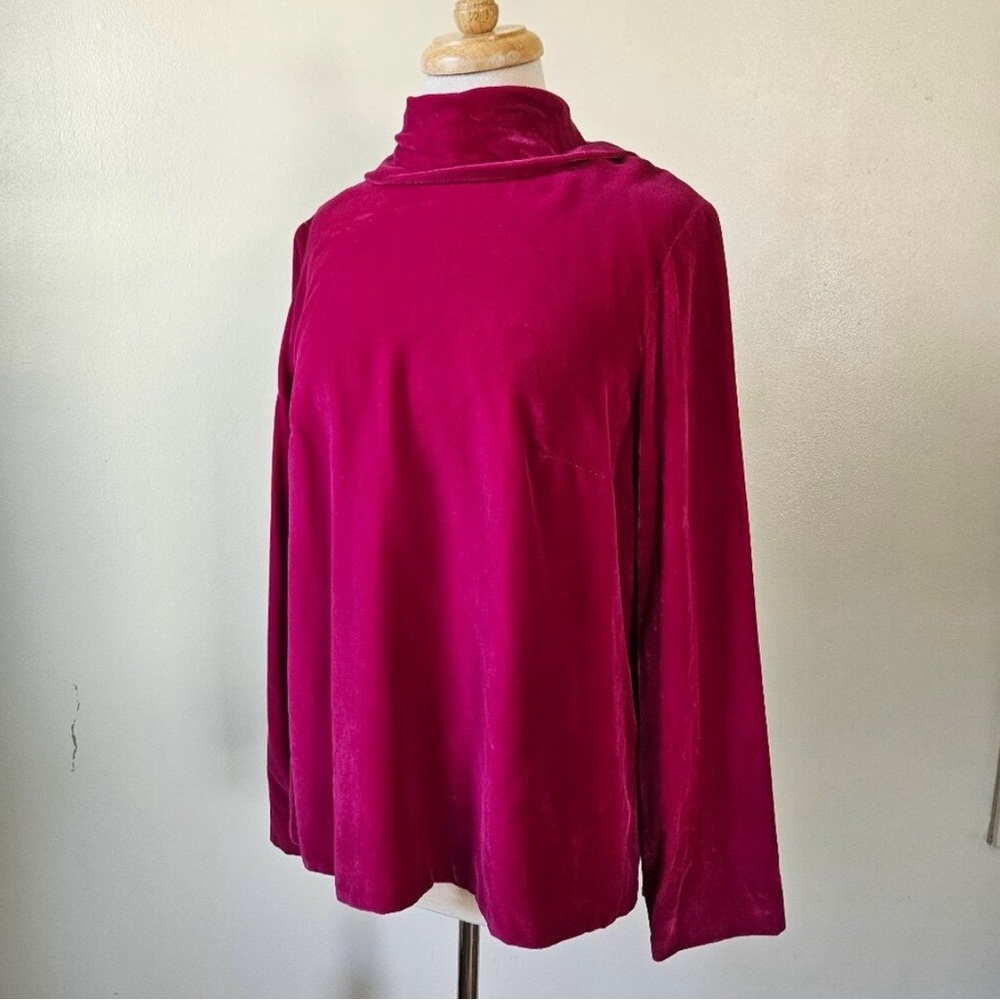 Vintage Fuschia Pink Velvet Cowl Neck Top Blouse Shirt Womens L